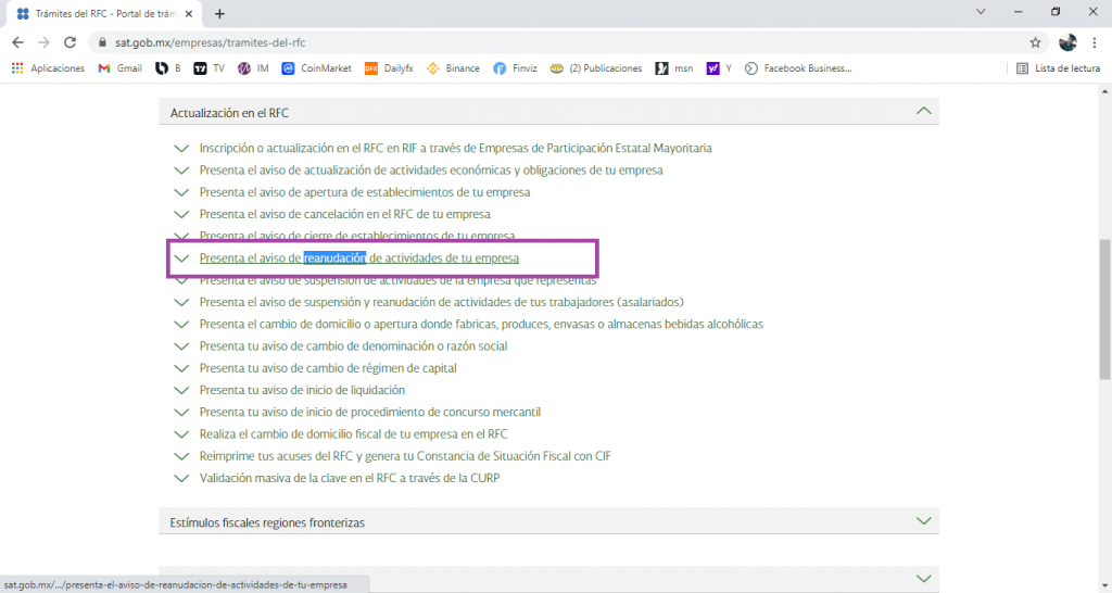 Reanudación de actividades 