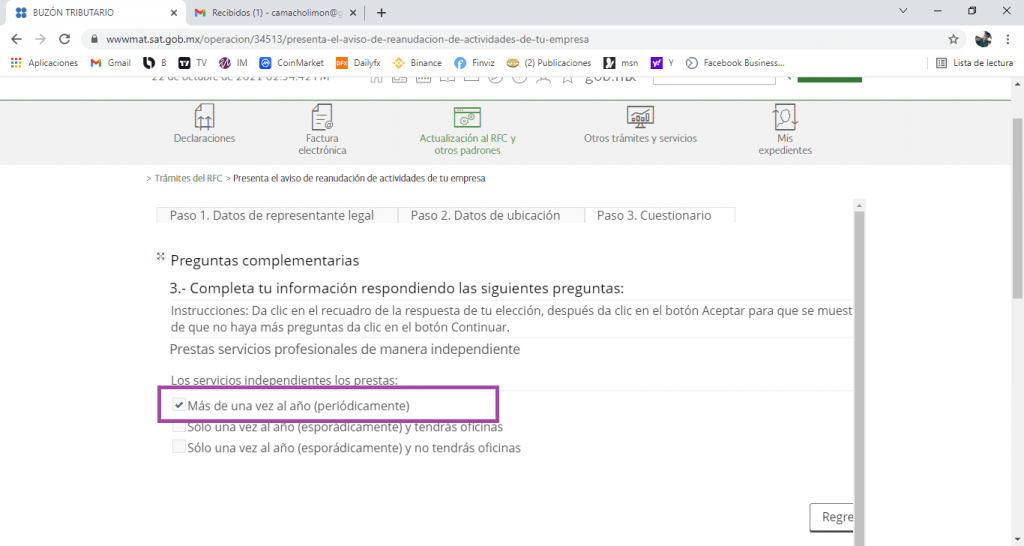 Reanudación de actividades