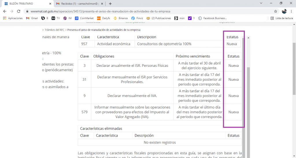 Reanudación de actividades
