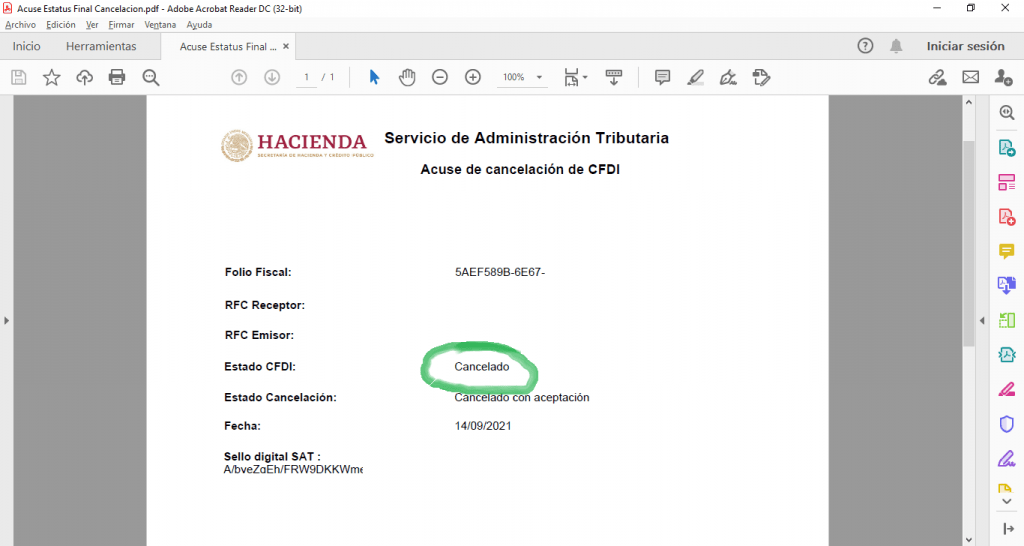 cancelación de una factura