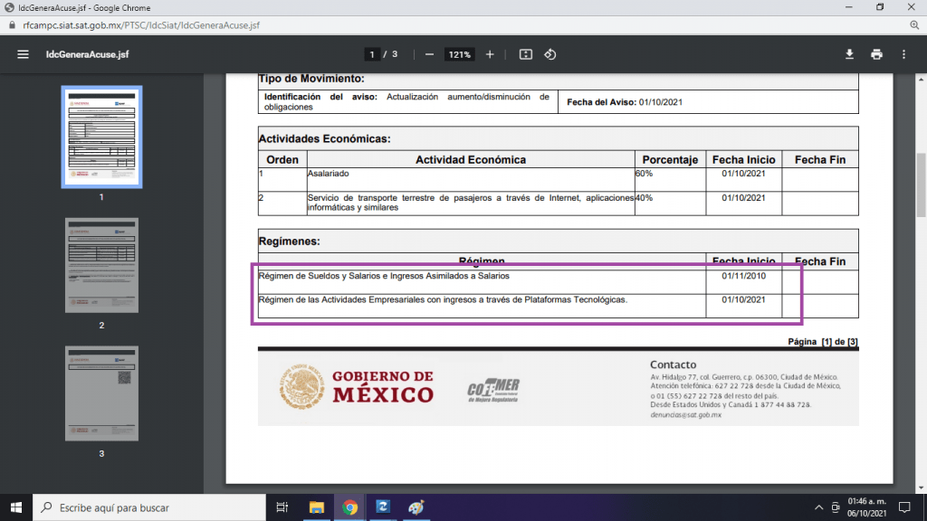 Aumento y disminución de obligaciones SAT.